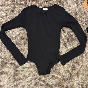 Re/Done Black Ribbed Bodysuit